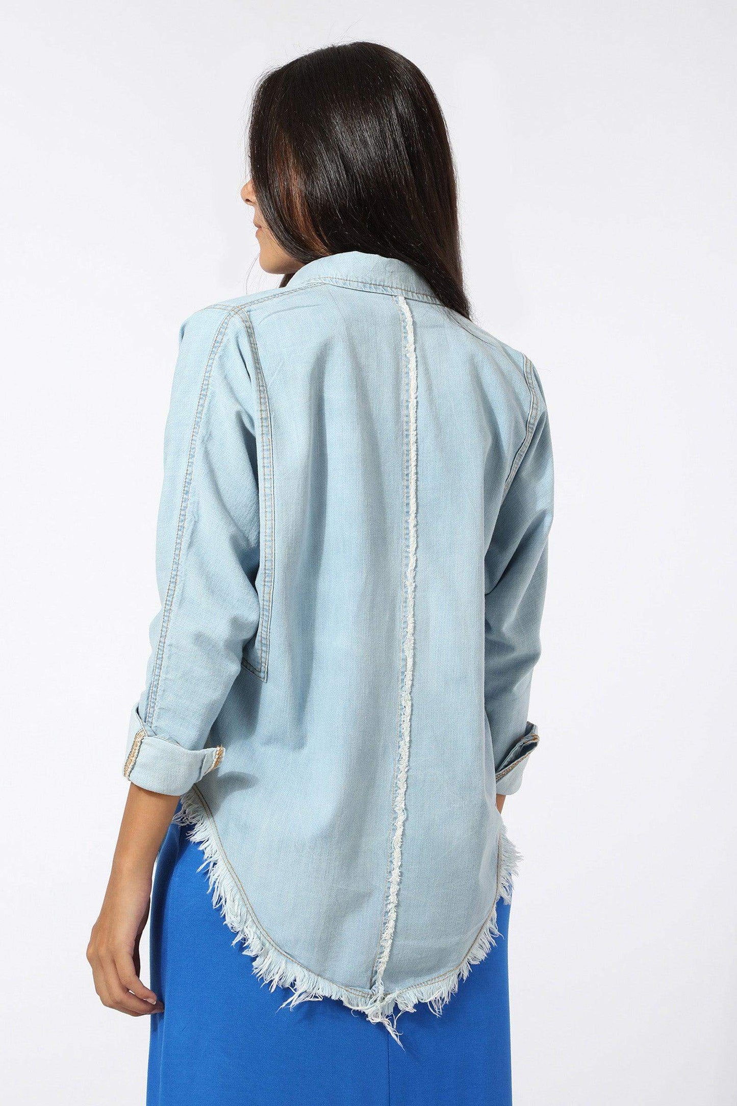 Distressed Button Down Denim Shirt - Carina - ÙƒØ§Ø±ÙŠÙ†Ø§