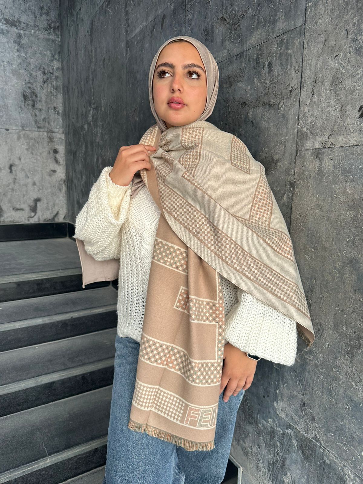Double Face Winter Shawl-Beige