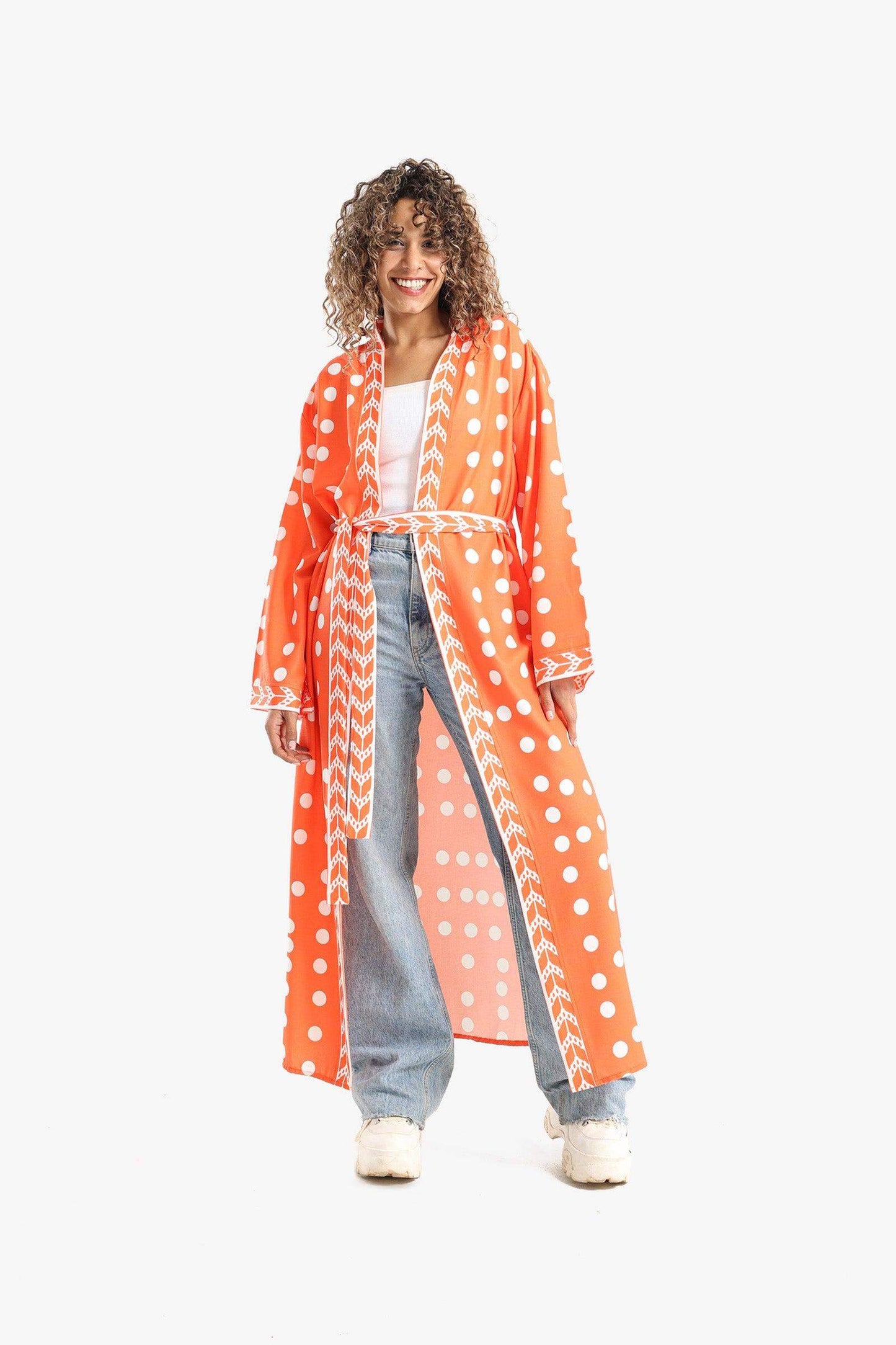 Dotted Print Midi Kimono - Carina - ÙƒØ§Ø±ÙŠÙ†Ø§