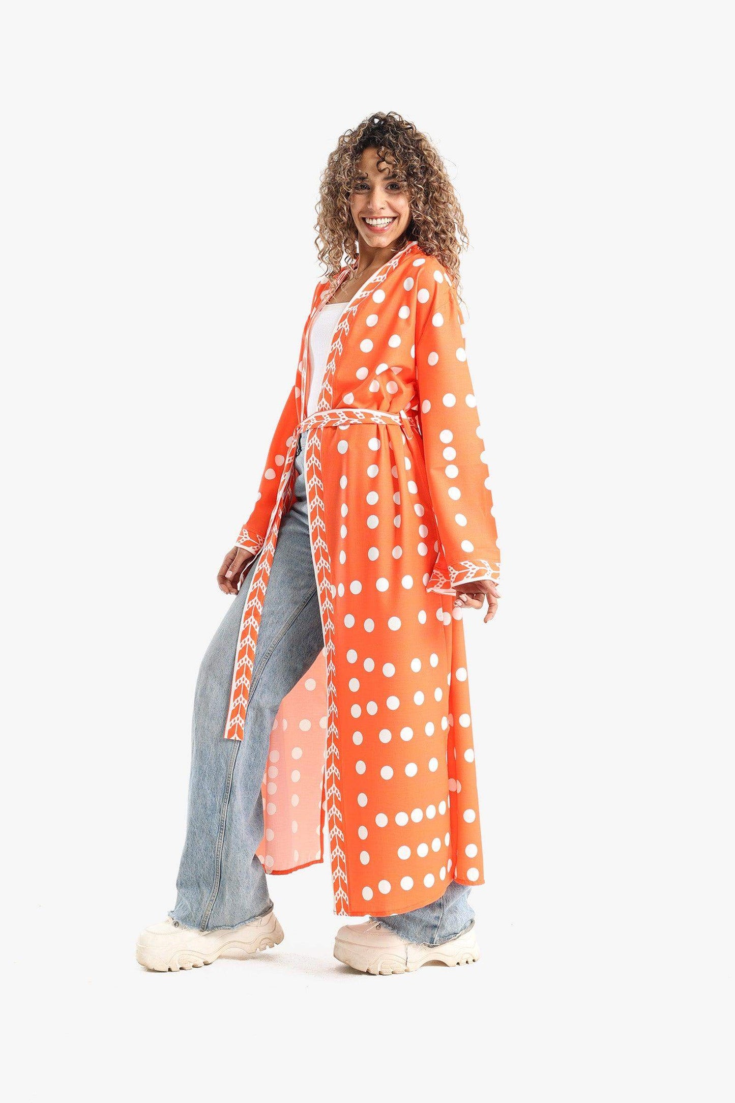 Dotted Print Midi Kimono - Carina - ÙƒØ§Ø±ÙŠÙ†Ø§