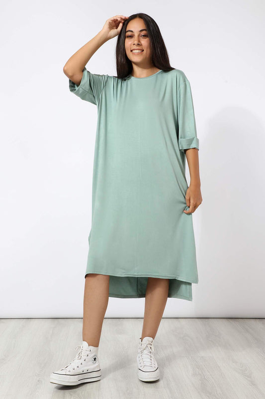 Dress with French Folded Hem Sleeves - Carina - ÙƒØ§Ø±ÙŠÙ†Ø§