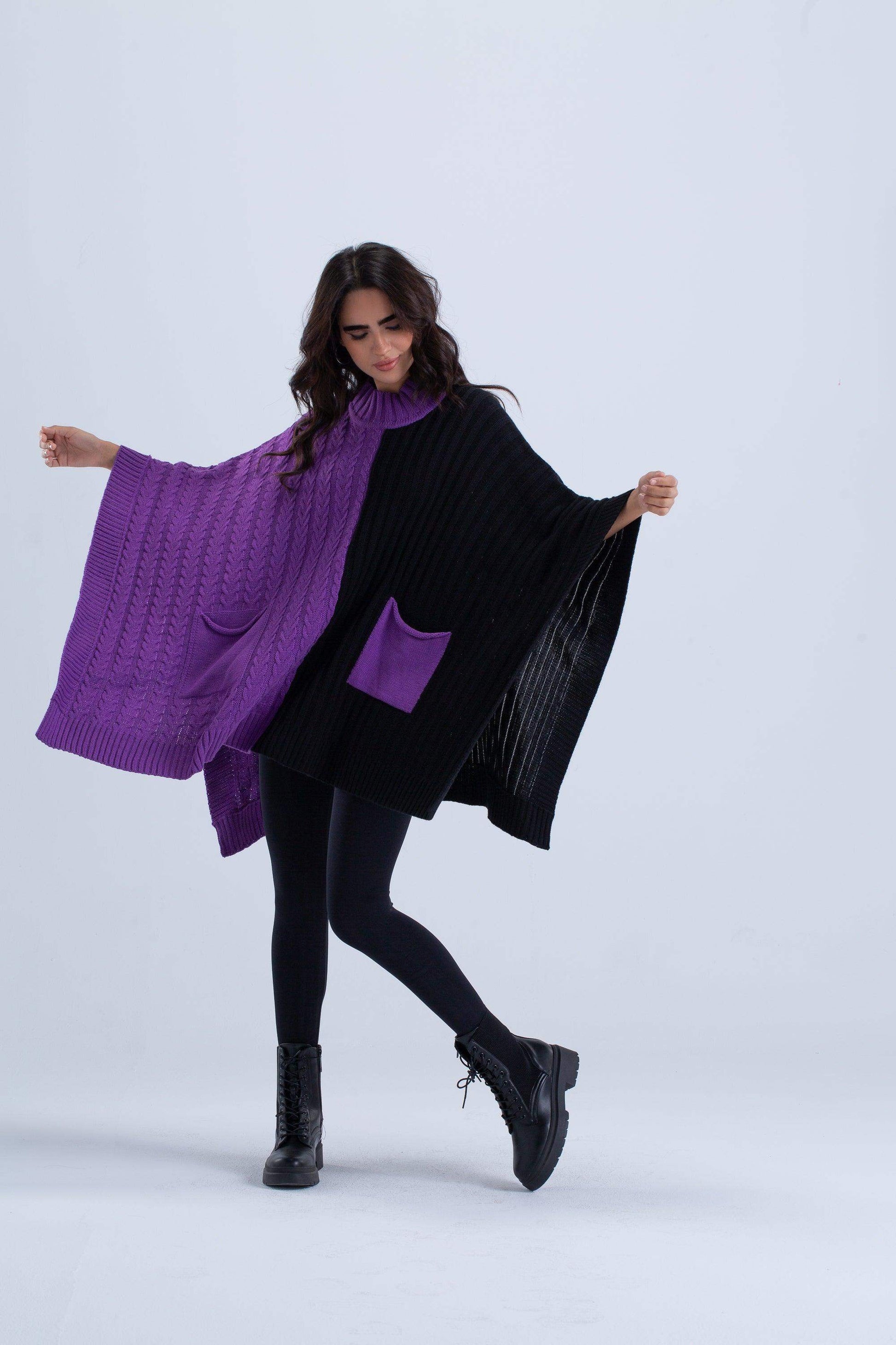 Dual Tone Knitted Poncho - Carina - ÙƒØ§Ø±ÙŠÙ†Ø§