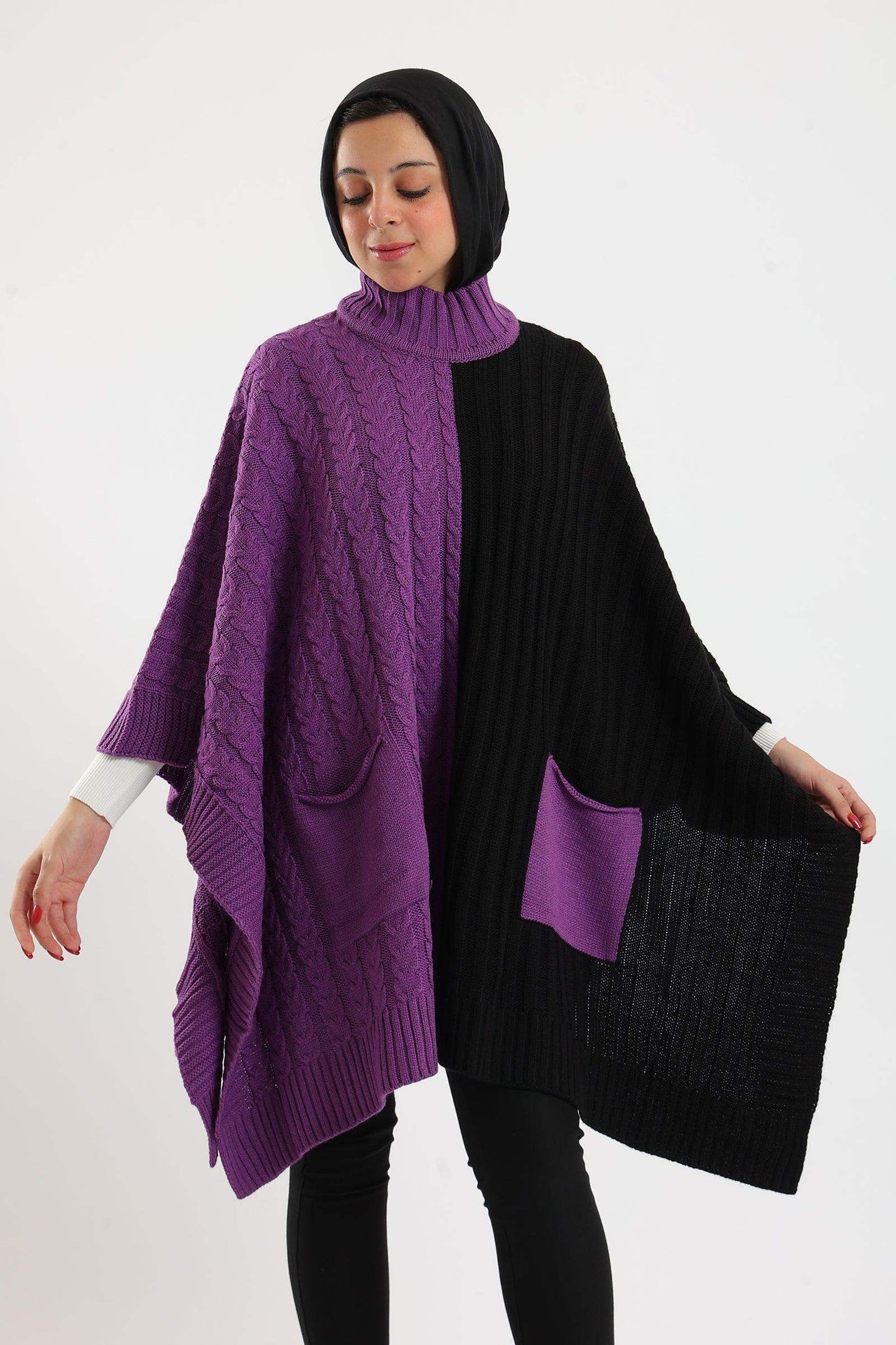 Dual Tone Knitted Poncho - Carina - ÙƒØ§Ø±ÙŠÙ†Ø§