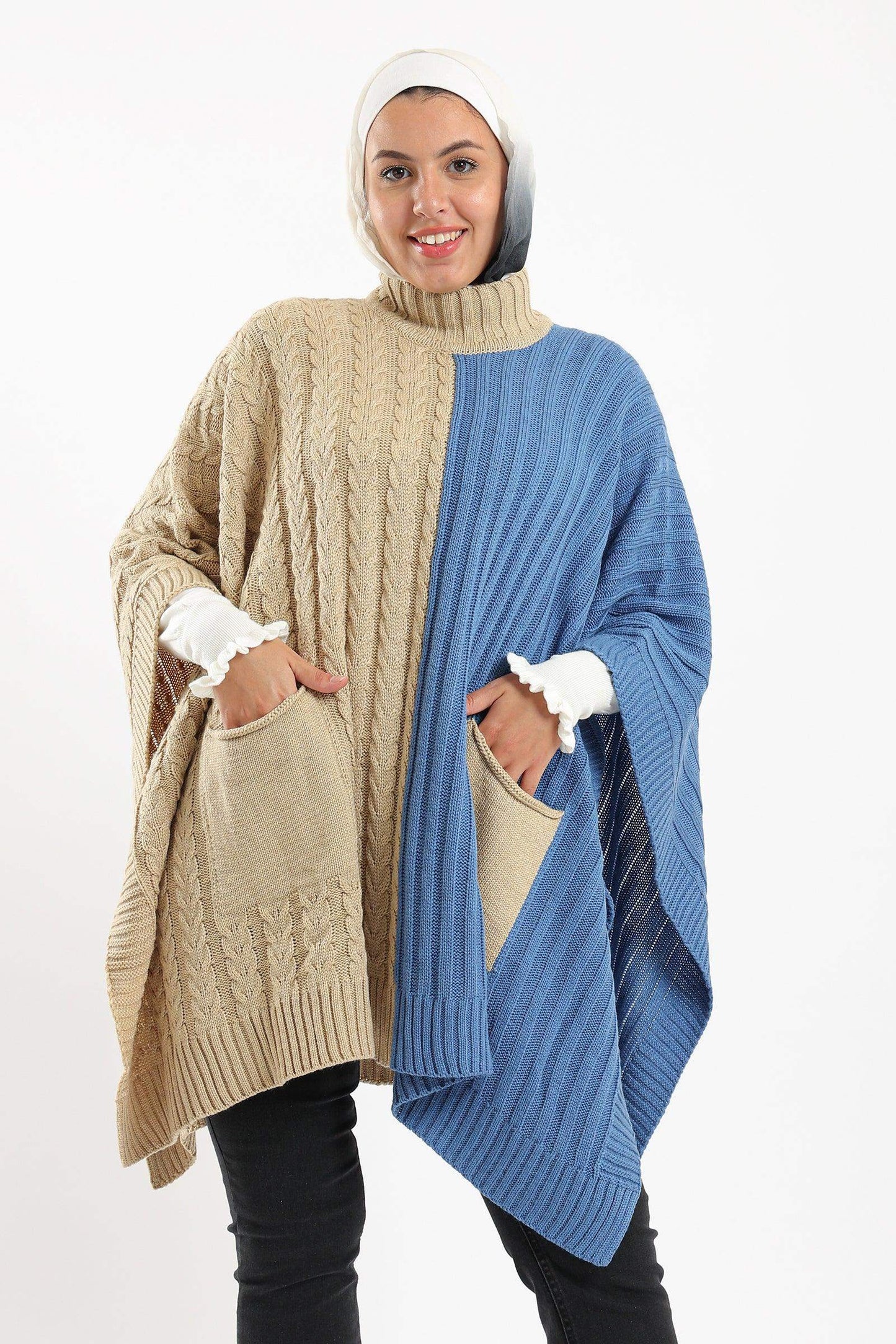 Dual Tone Knitted Poncho - Carina - ÙƒØ§Ø±ÙŠÙ†Ø§