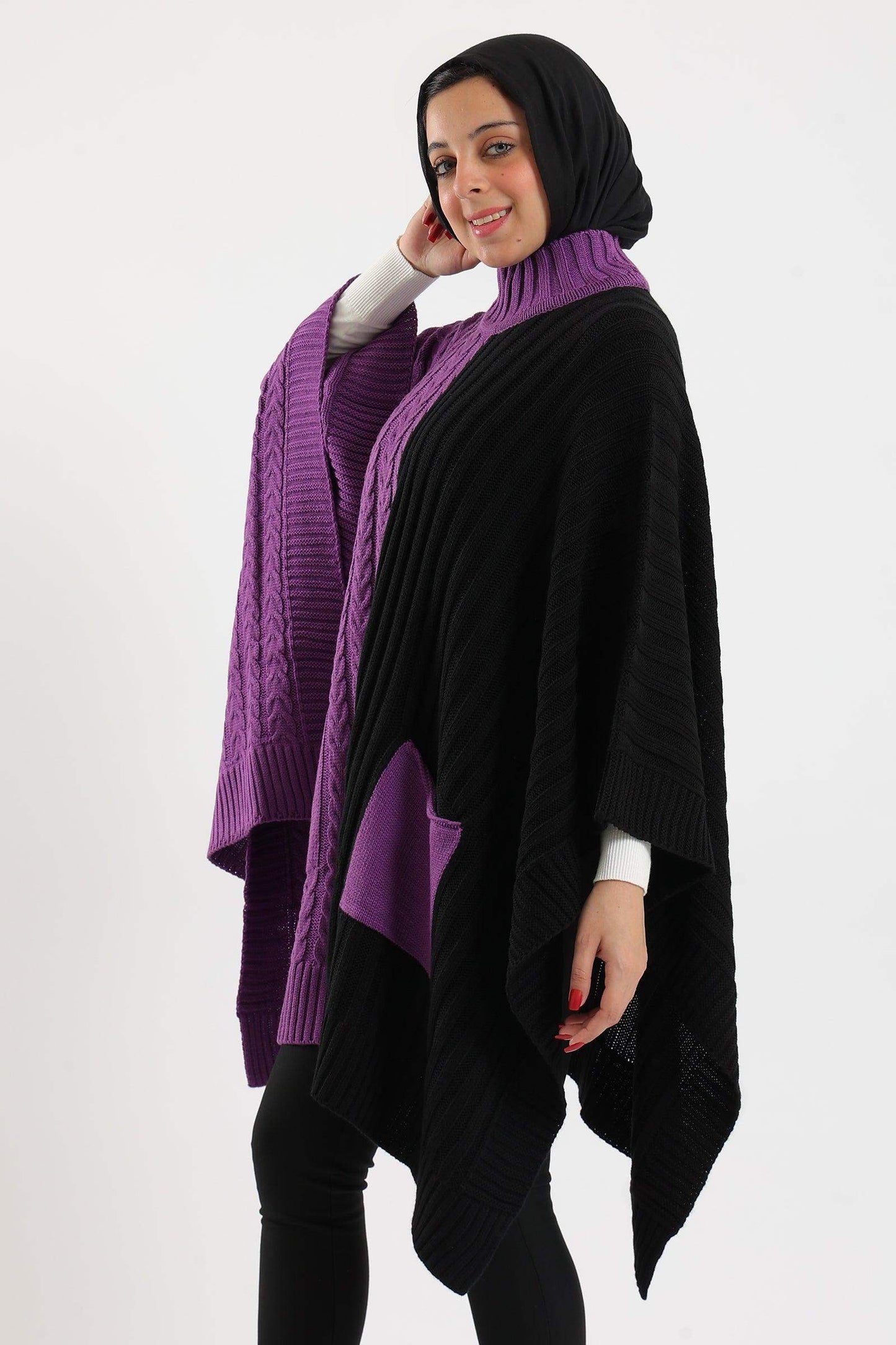 Dual Tone Knitted Poncho - Carina - ÙƒØ§Ø±ÙŠÙ†Ø§