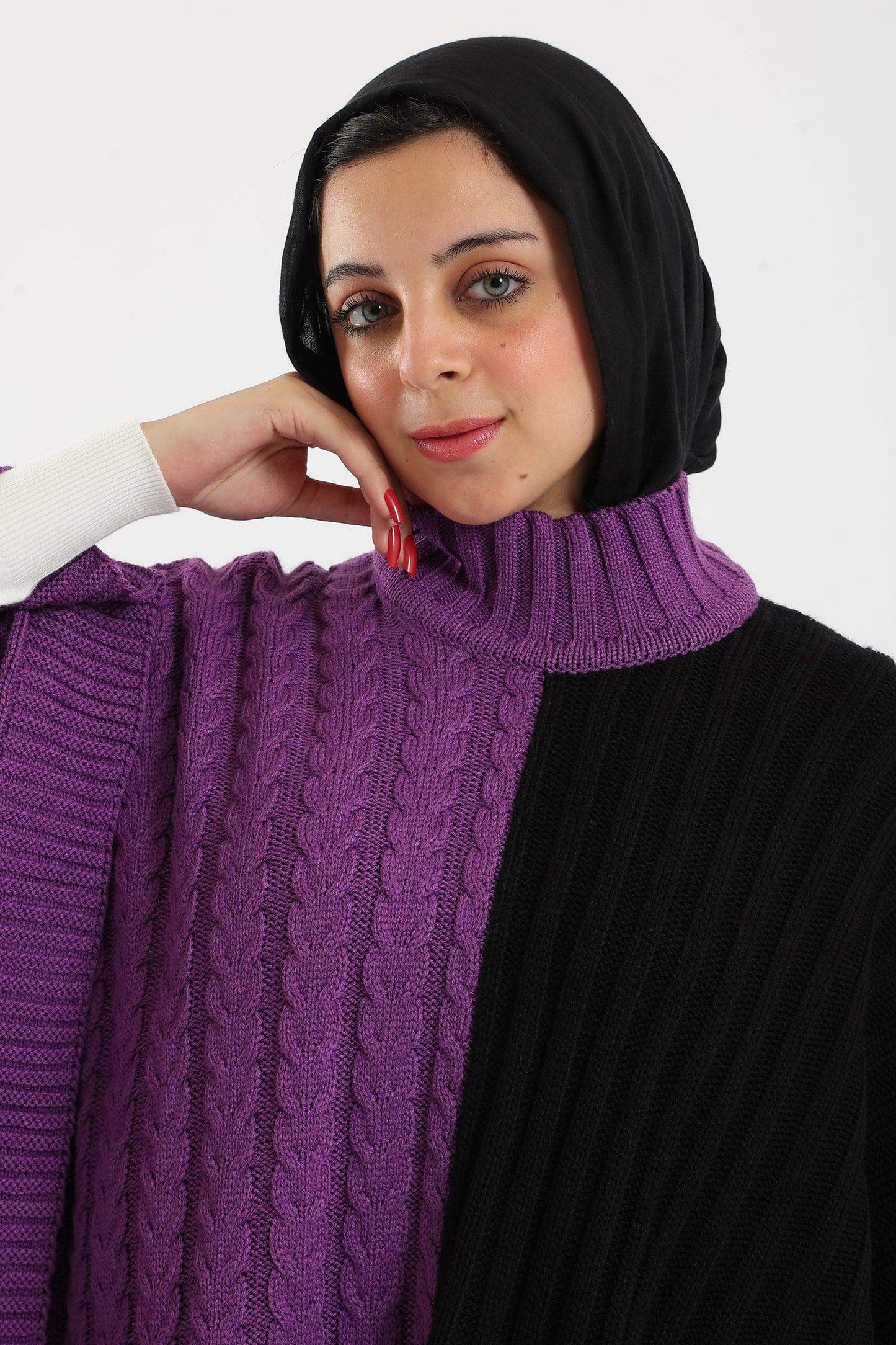 Dual Tone Knitted Poncho - Carina - ÙƒØ§Ø±ÙŠÙ†Ø§