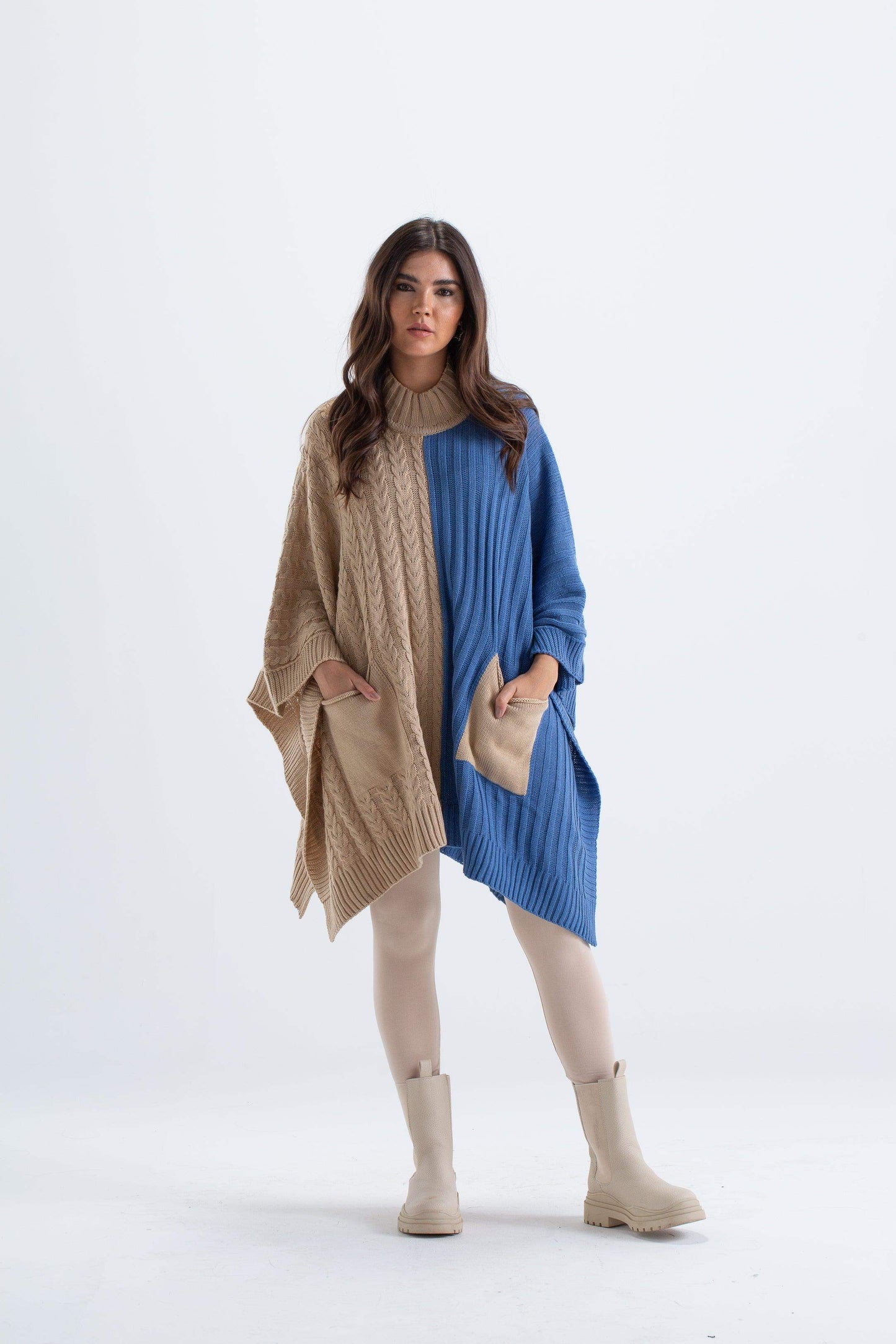 Dual Tone Knitted Poncho - Carina - ÙƒØ§Ø±ÙŠÙ†Ø§