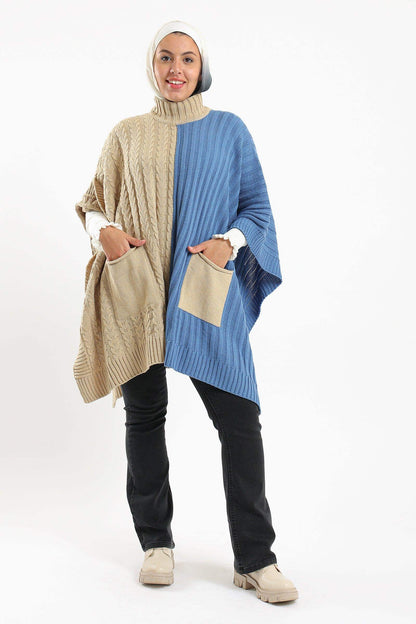 Dual Tone Knitted Poncho - Carina - ÙƒØ§Ø±ÙŠÙ†Ø§