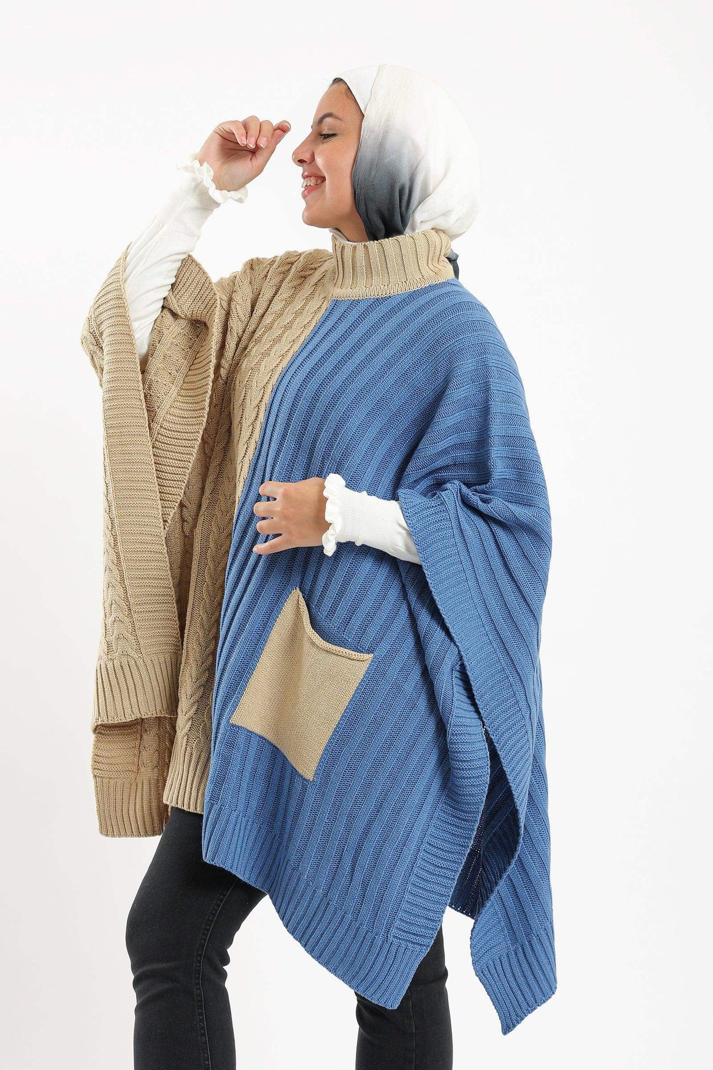 Dual Tone Knitted Poncho - Carina - ÙƒØ§Ø±ÙŠÙ†Ø§