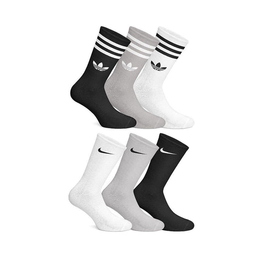 Nike & Adidas 6 Pack Sporty Socks