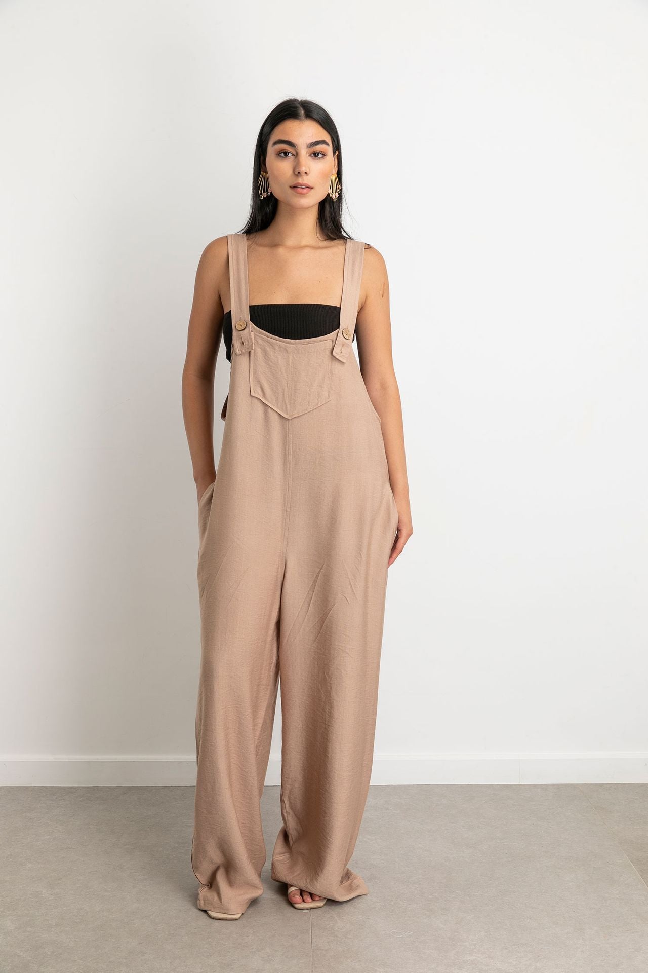 Linen Effortless Casual Jumpsuit - Beige