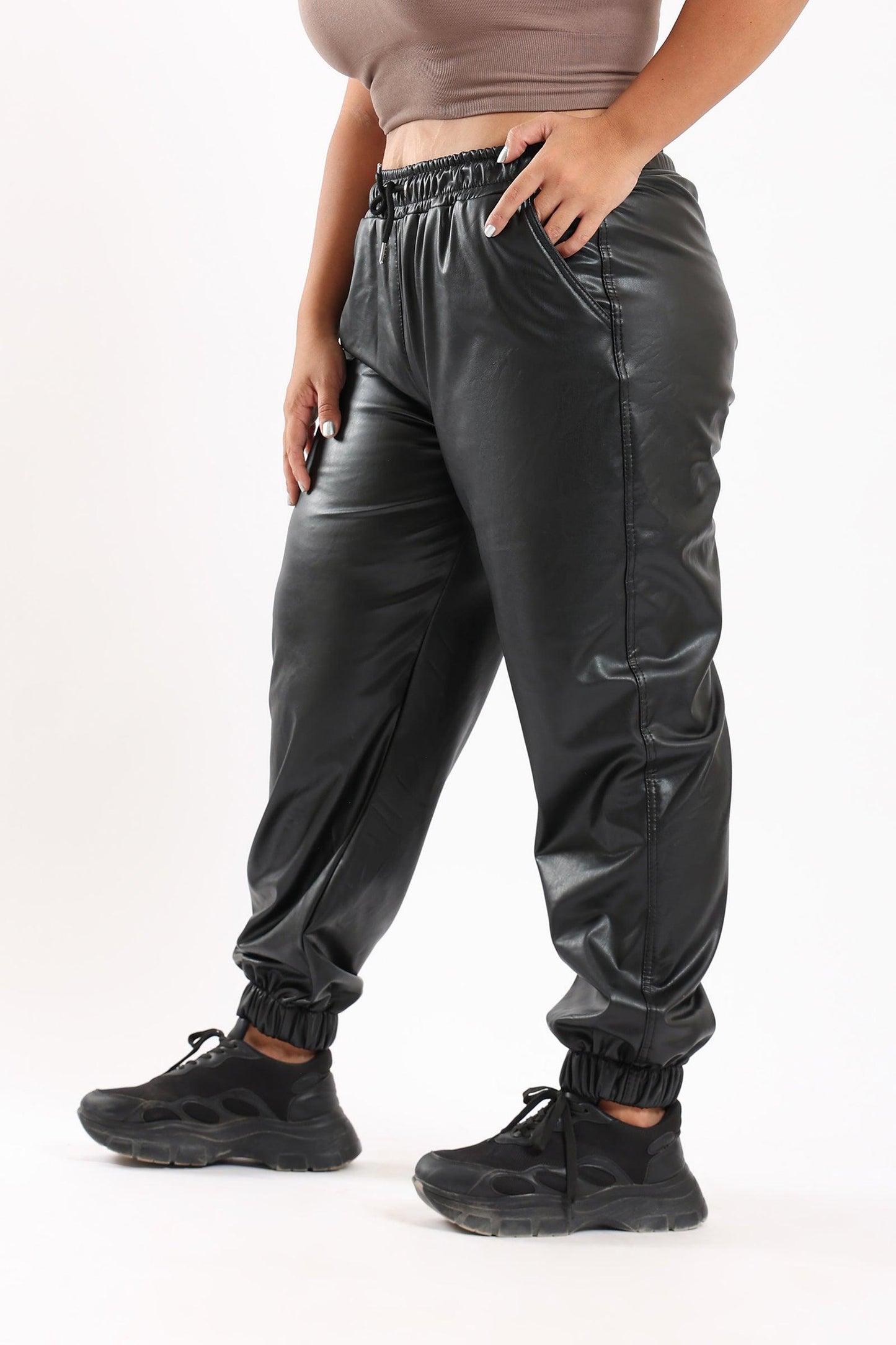 Faux Leather Jogger Pants - Clue Wear