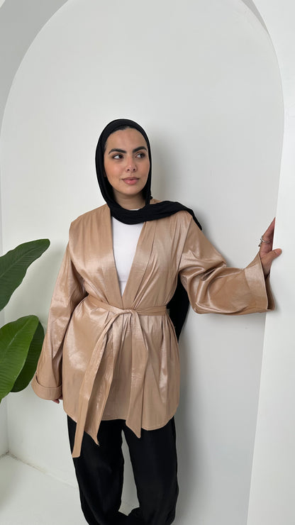 Satin Solid Kimono Jacket – Nude
