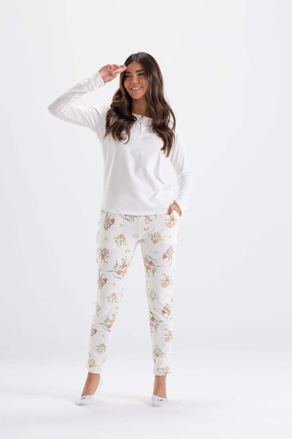 Floral Pyjama Set with Plain Top - Carina - ÙƒØ§Ø±ÙŠÙ†Ø§