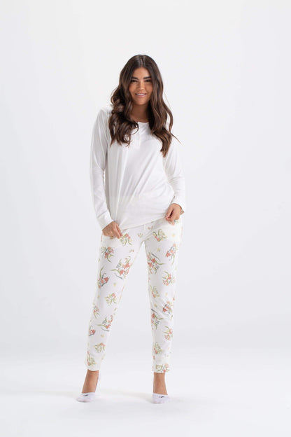 Floral Pyjama Set with Plain Top - Carina - ÙƒØ§Ø±ÙŠÙ†Ø§