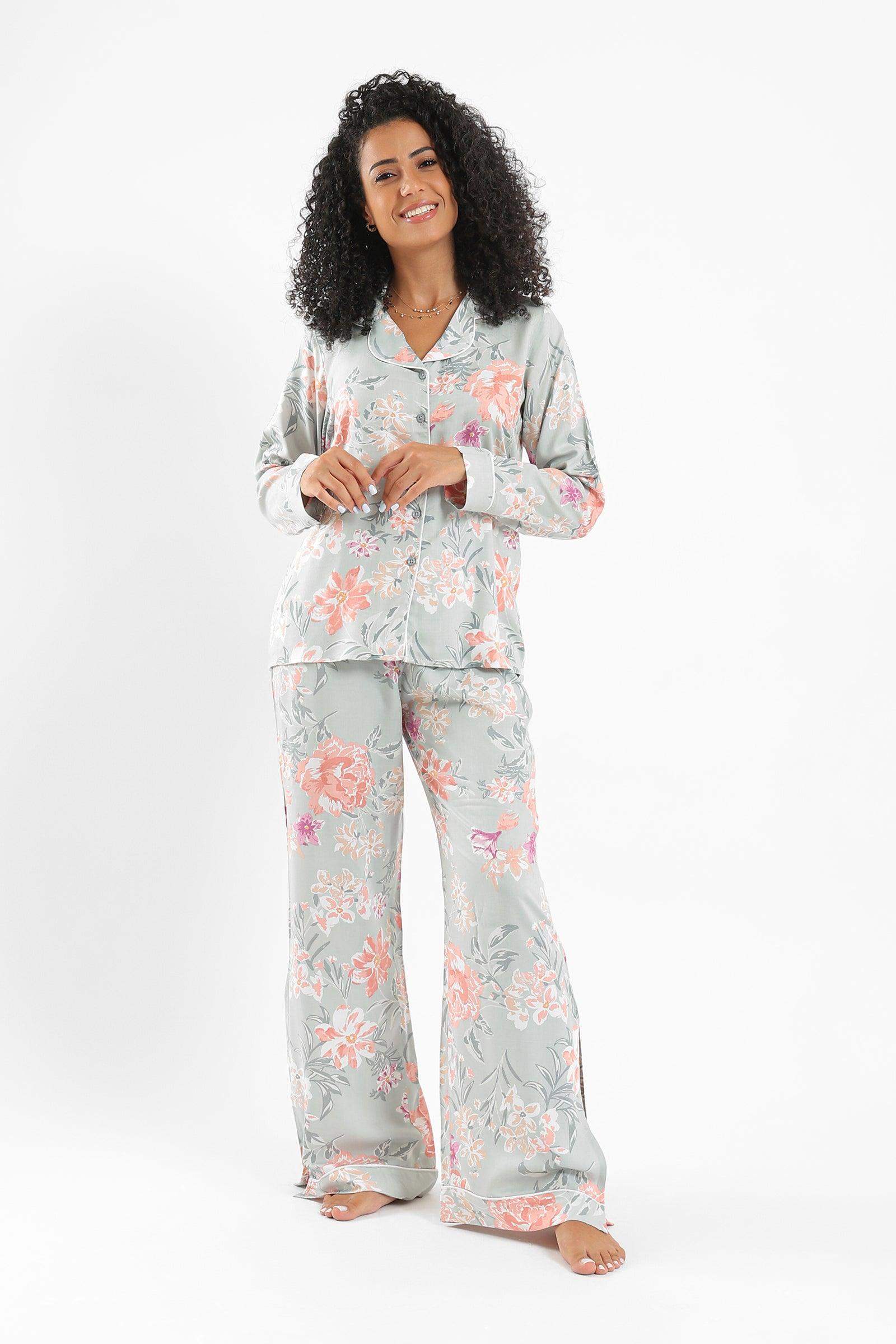 Flowery Viscose Pyjama Set - Carina - ÙƒØ§Ø±ÙŠÙ†Ø§