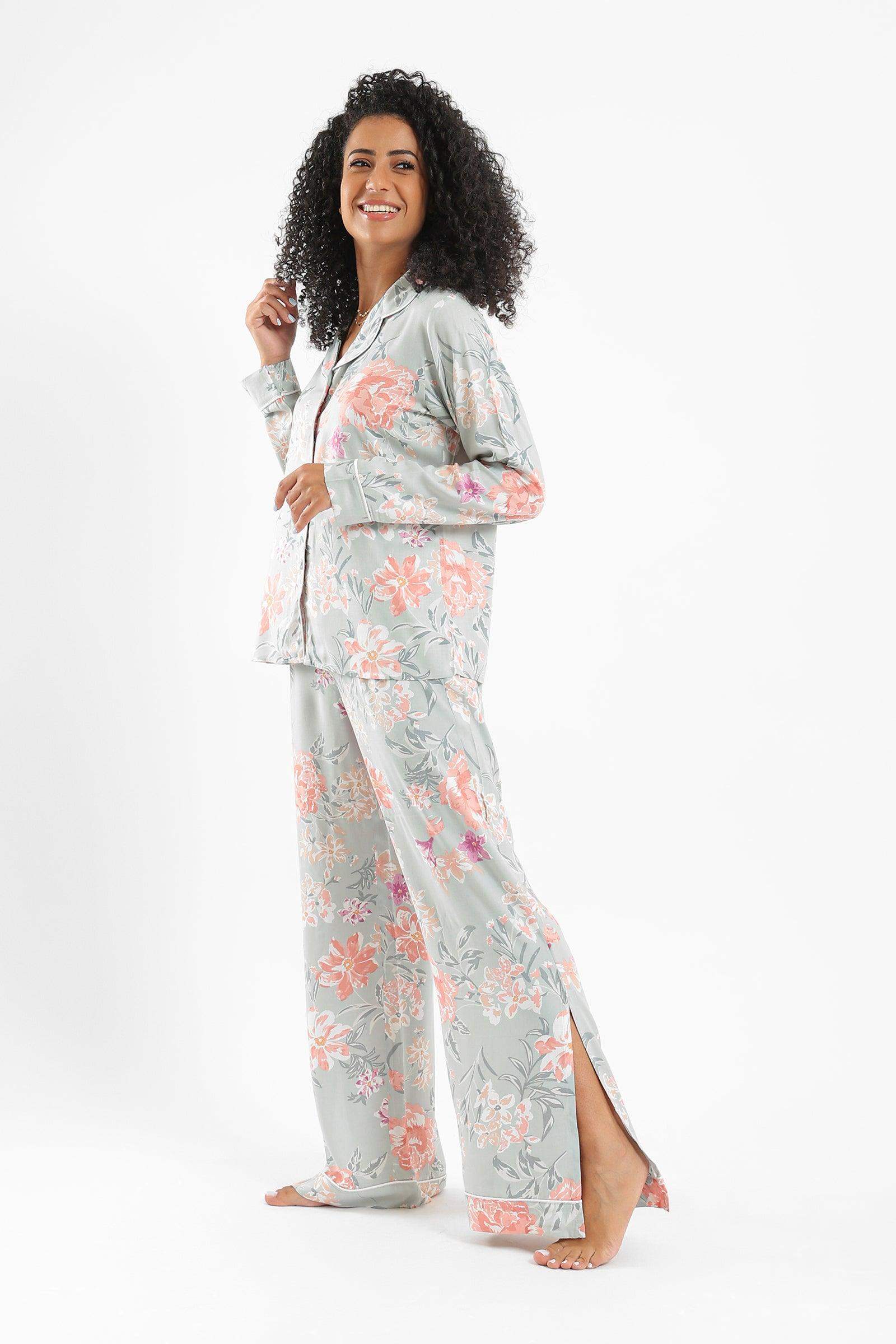 Flowery Viscose Pyjama Set - Carina - ÙƒØ§Ø±ÙŠÙ†Ø§