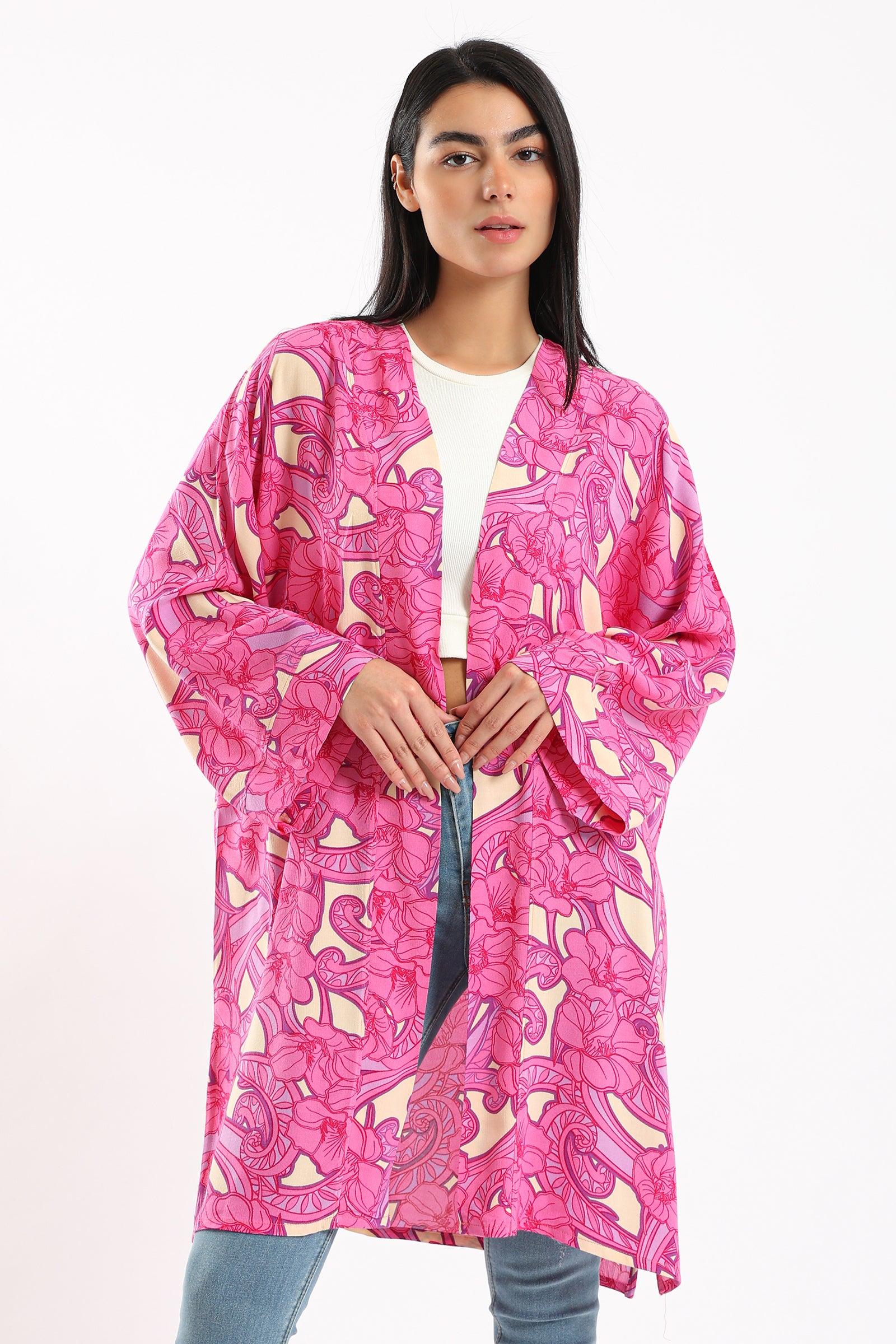 Flowery Wide Sleeves Kimono - Clue Wear