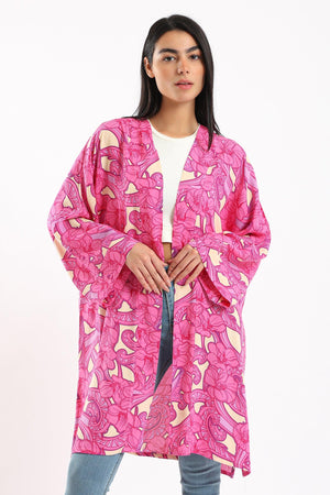 Flowery Wide Sleeves Kimono - Clue Wear