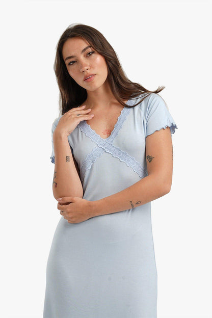 Frilled Short Sleeves Nightgown - Carina - ÙƒØ§Ø±ÙŠÙ†Ø§