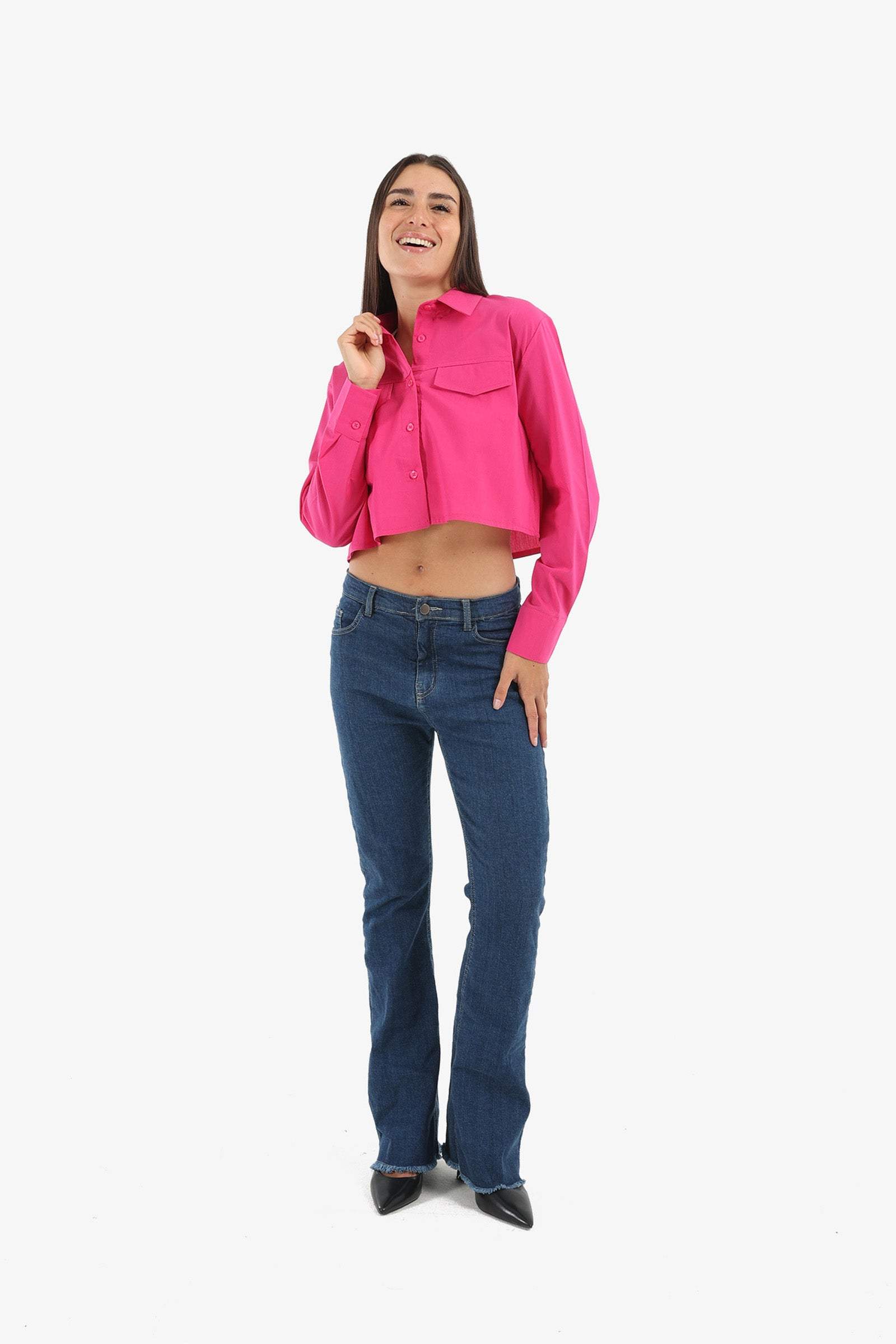 Fuchsia Casual Cropped Shirt - Carina - ÙƒØ§Ø±ÙŠÙ†Ø§