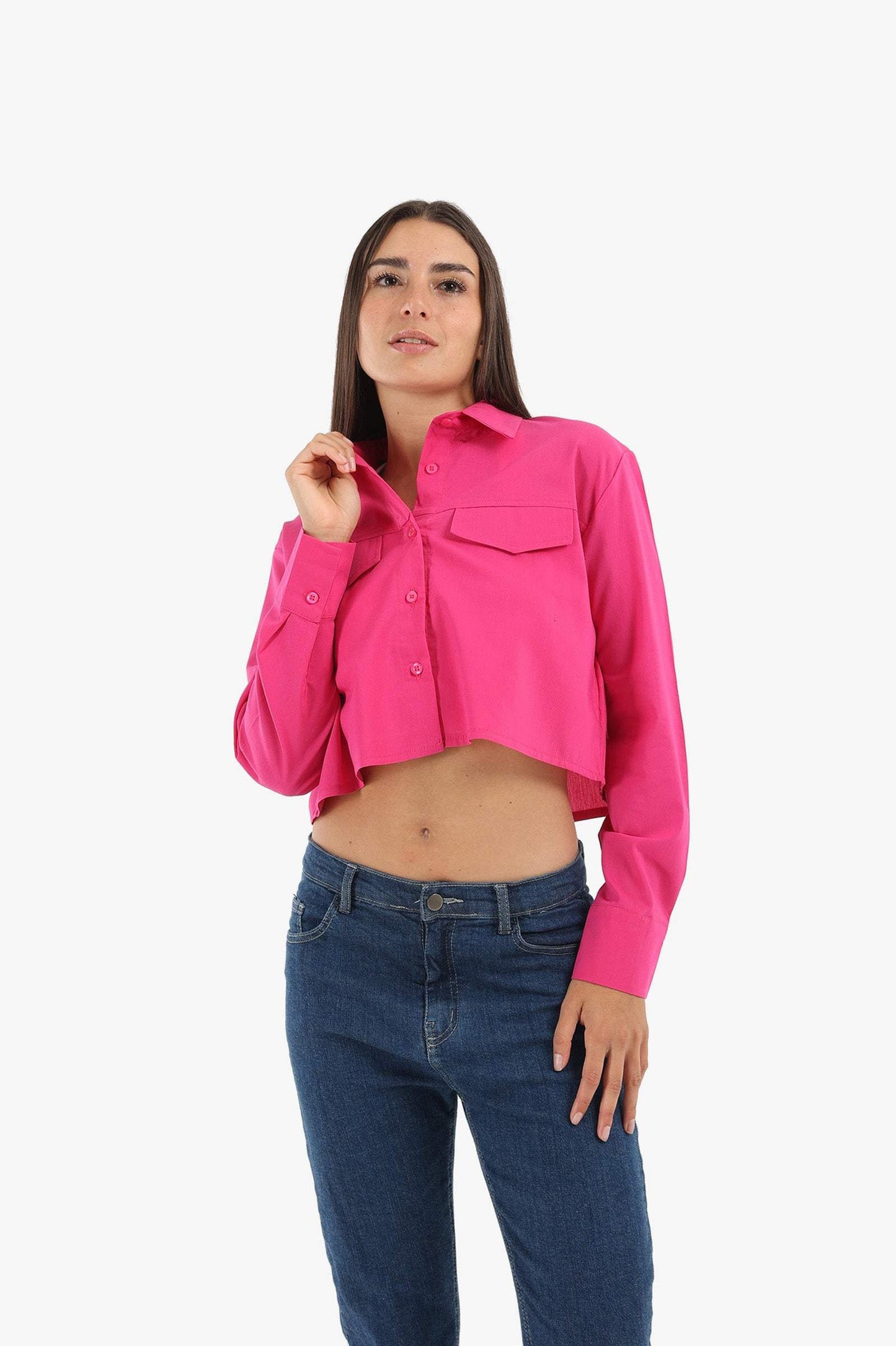 Fuchsia Casual Cropped Shirt - Carina - ÙƒØ§Ø±ÙŠÙ†Ø§