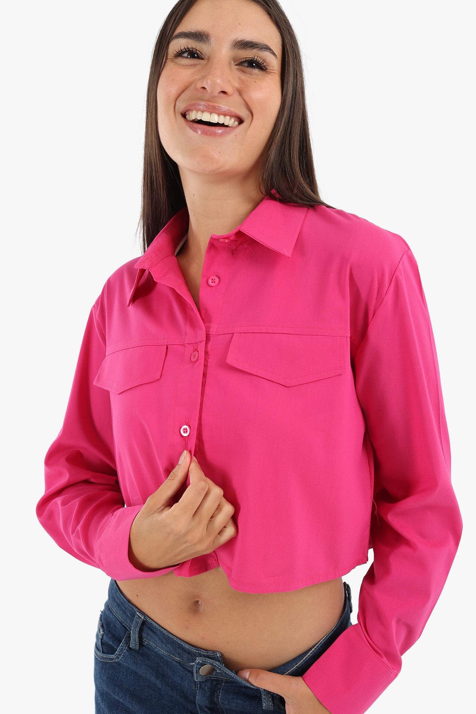 Fuchsia Casual Cropped Shirt - Carina - ÙƒØ§Ø±ÙŠÙ†Ø§