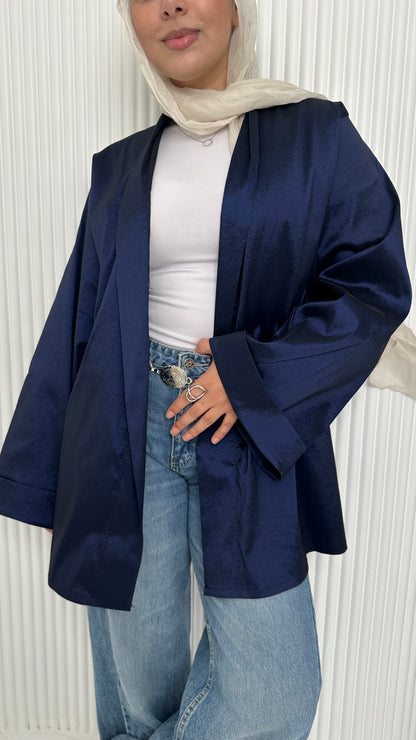 Satin Solid Kimono Jacket – Navy