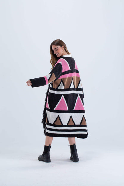 Geometric Pattern Midi Cardigan - Carina - ÙƒØ§Ø±ÙŠÙ†Ø§