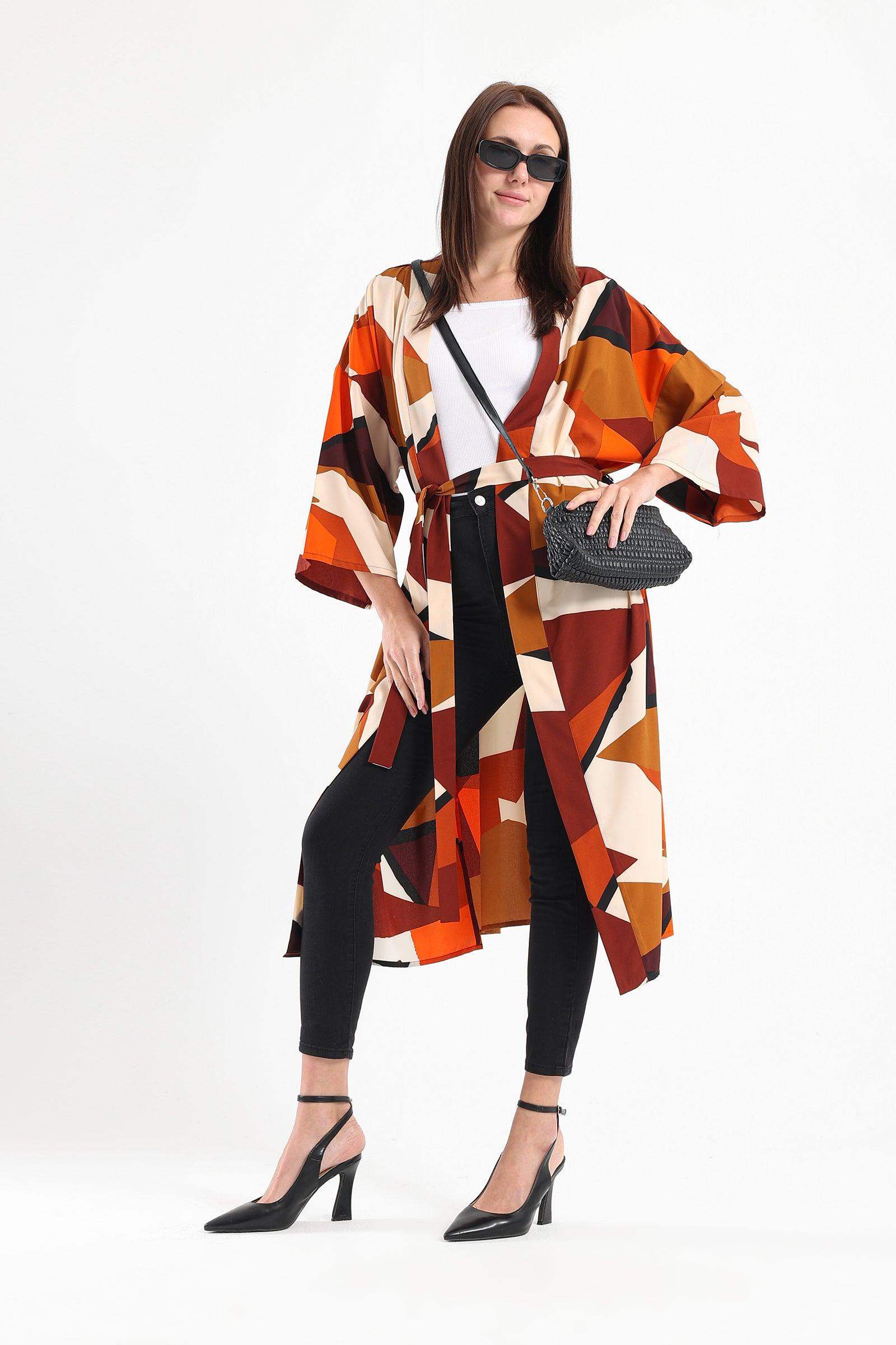 Geometrical Pattern Midi Kimono - Carina - ÙƒØ§Ø±ÙŠÙ†Ø§