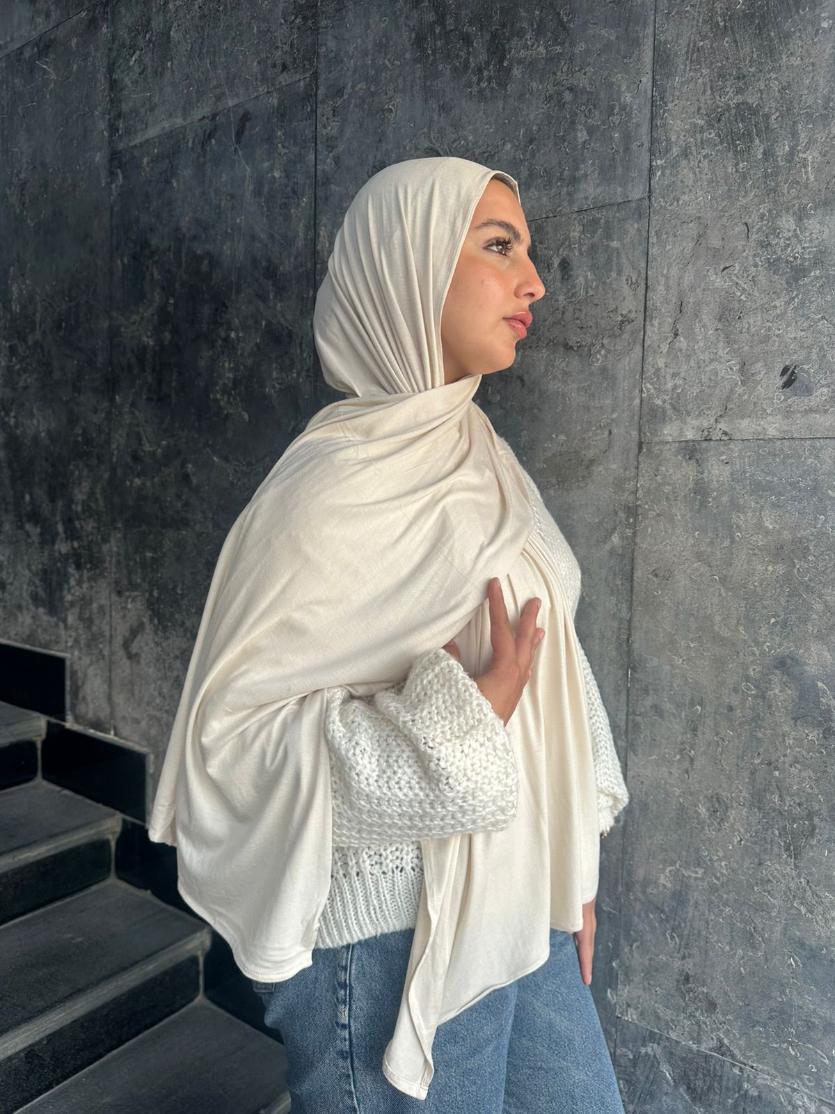 Cotton Lycra Plain Hijab – Off White