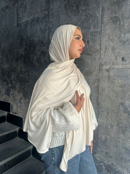 Cotton Lycra Plain Hijab – Off White
