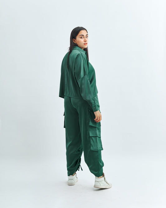 Green - Satin Cargo Pants