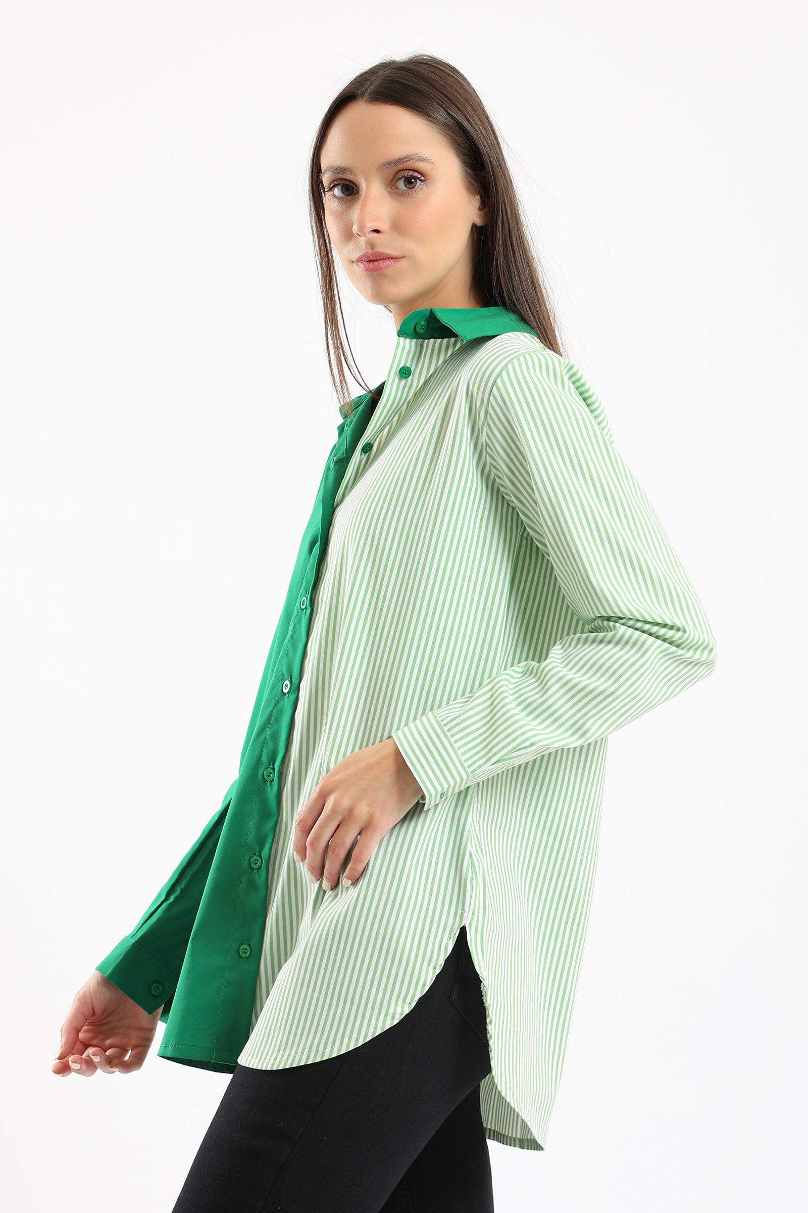 Green Two-Tone Button Up Shirt - Carina - ÙƒØ§Ø±ÙŠÙ†Ø§