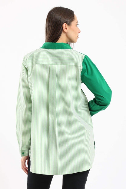 Green Two-Tone Button Up Shirt - Carina - ÙƒØ§Ø±ÙŠÙ†Ø§