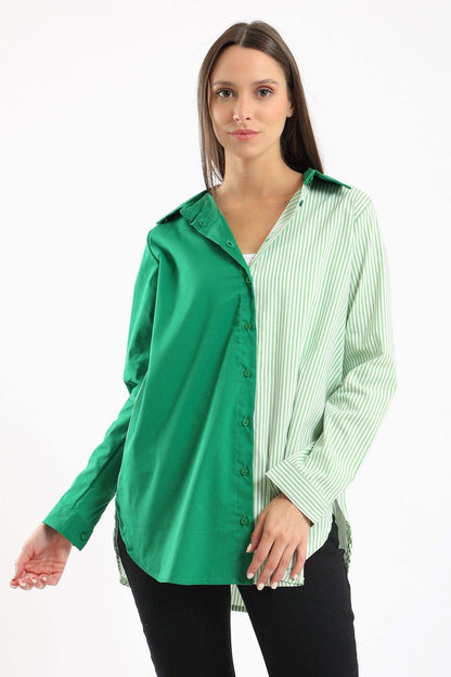 Green Two-Tone Button Up Shirt - Carina - ÙƒØ§Ø±ÙŠÙ†Ø§