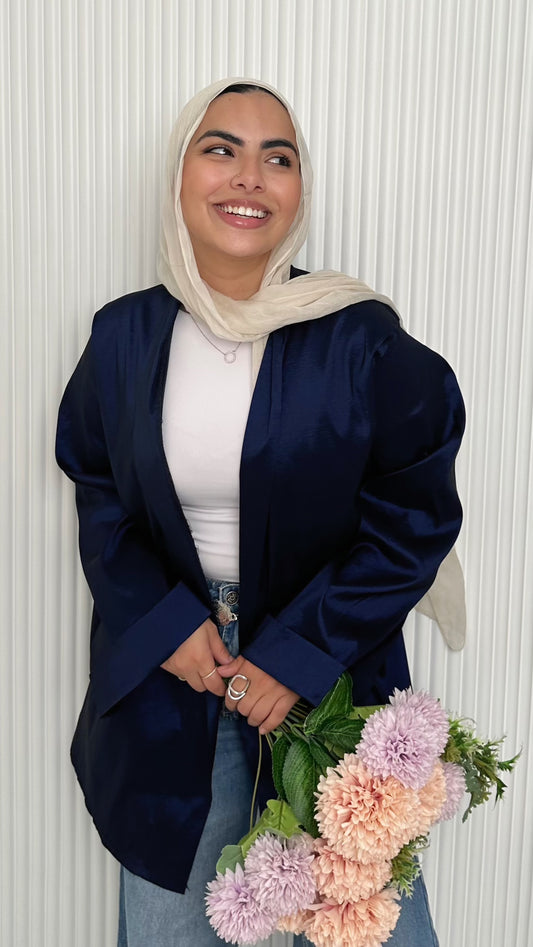 Satin Solid Kimono Jacket – Navy