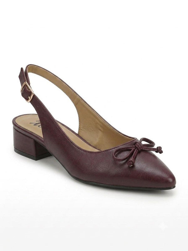 Solid Bow Slingback High Heel – Burgundy (1606)