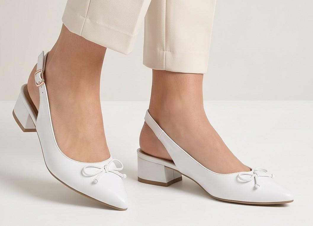 Solid Bow Slingback High Heel – White (1606)