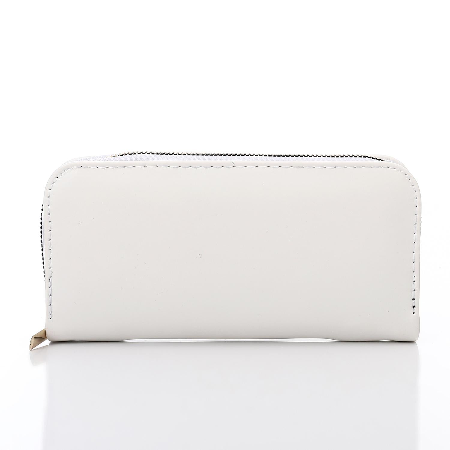 Synthetic Leather Zipped Wallet - White