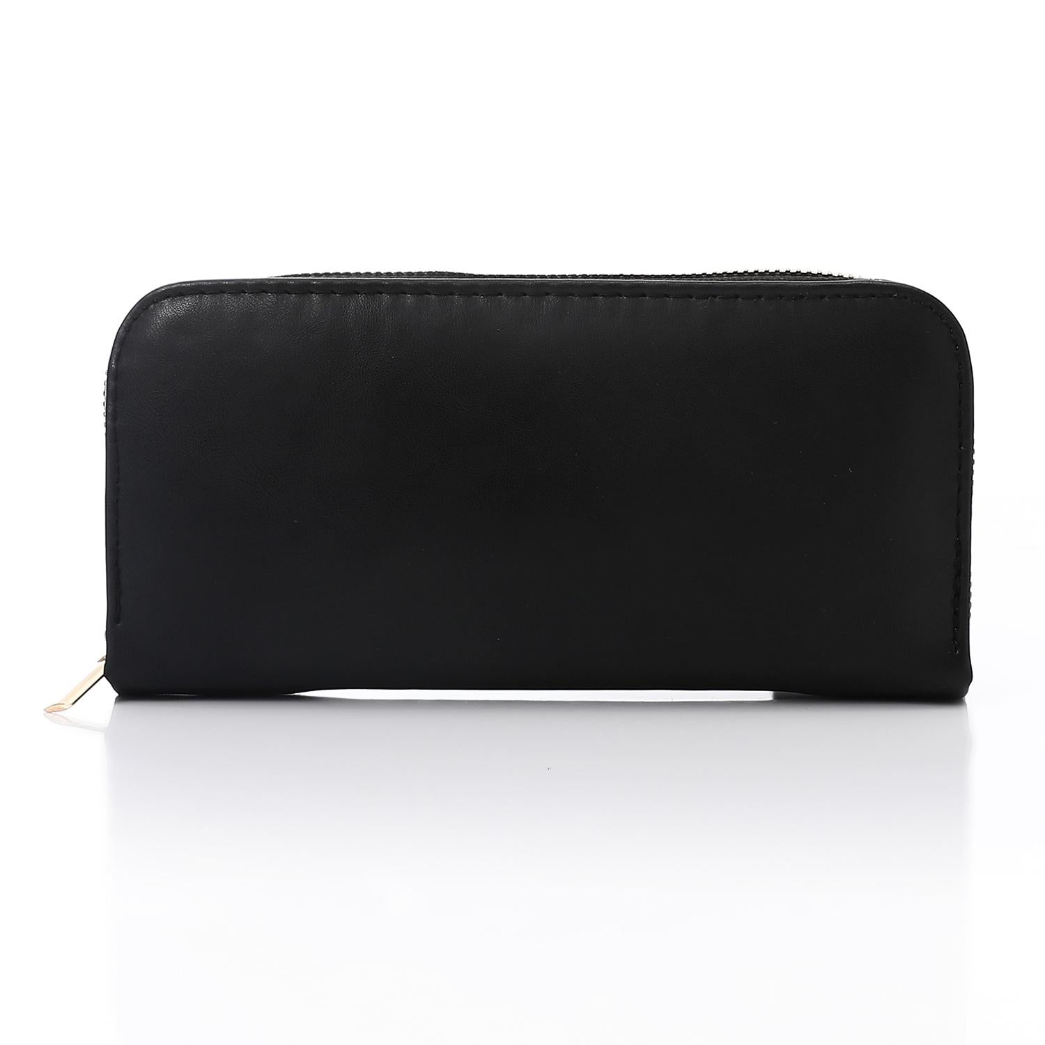 Synthetic Leather Zipped Wallet - Black