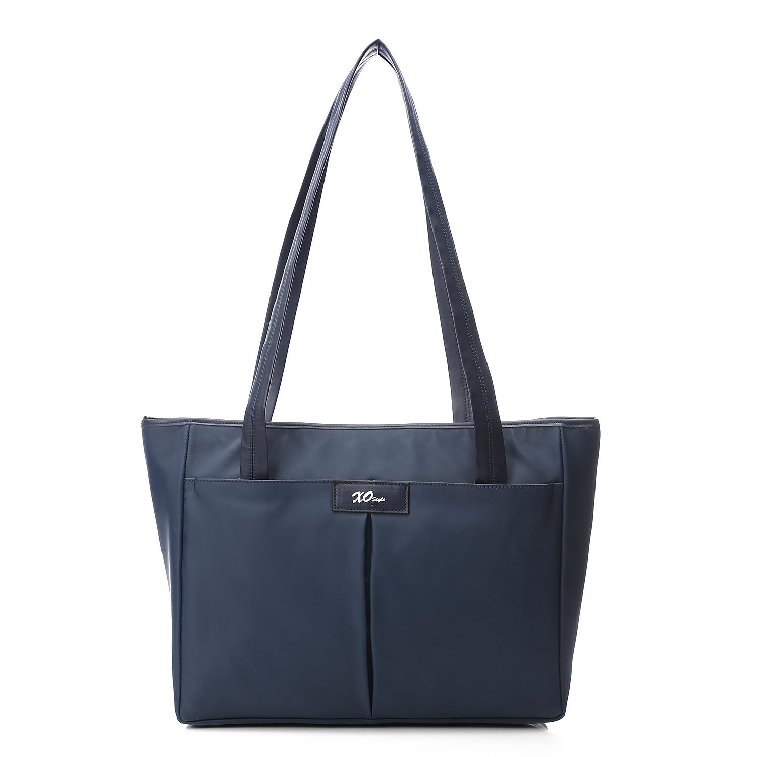 Synthetic Tote Shoulder Bag - Navy