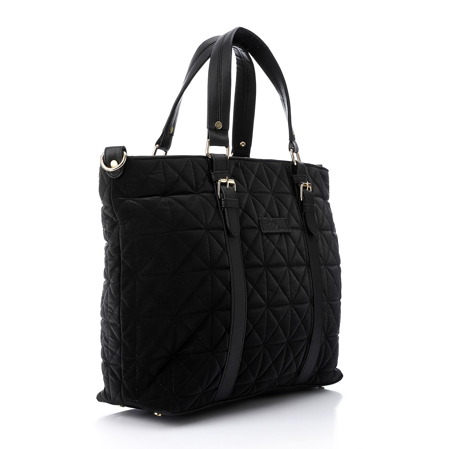 Synthetic Quilted Tote Bag - Black