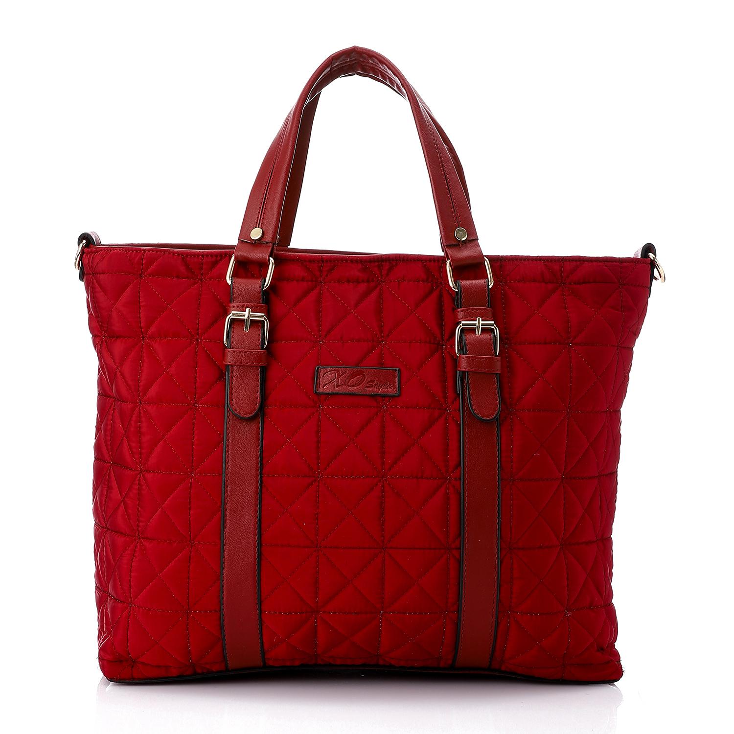 Synthetic Quilted Tote Bag - Red