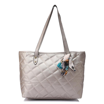 Silver Quilted Leather Tote Bag