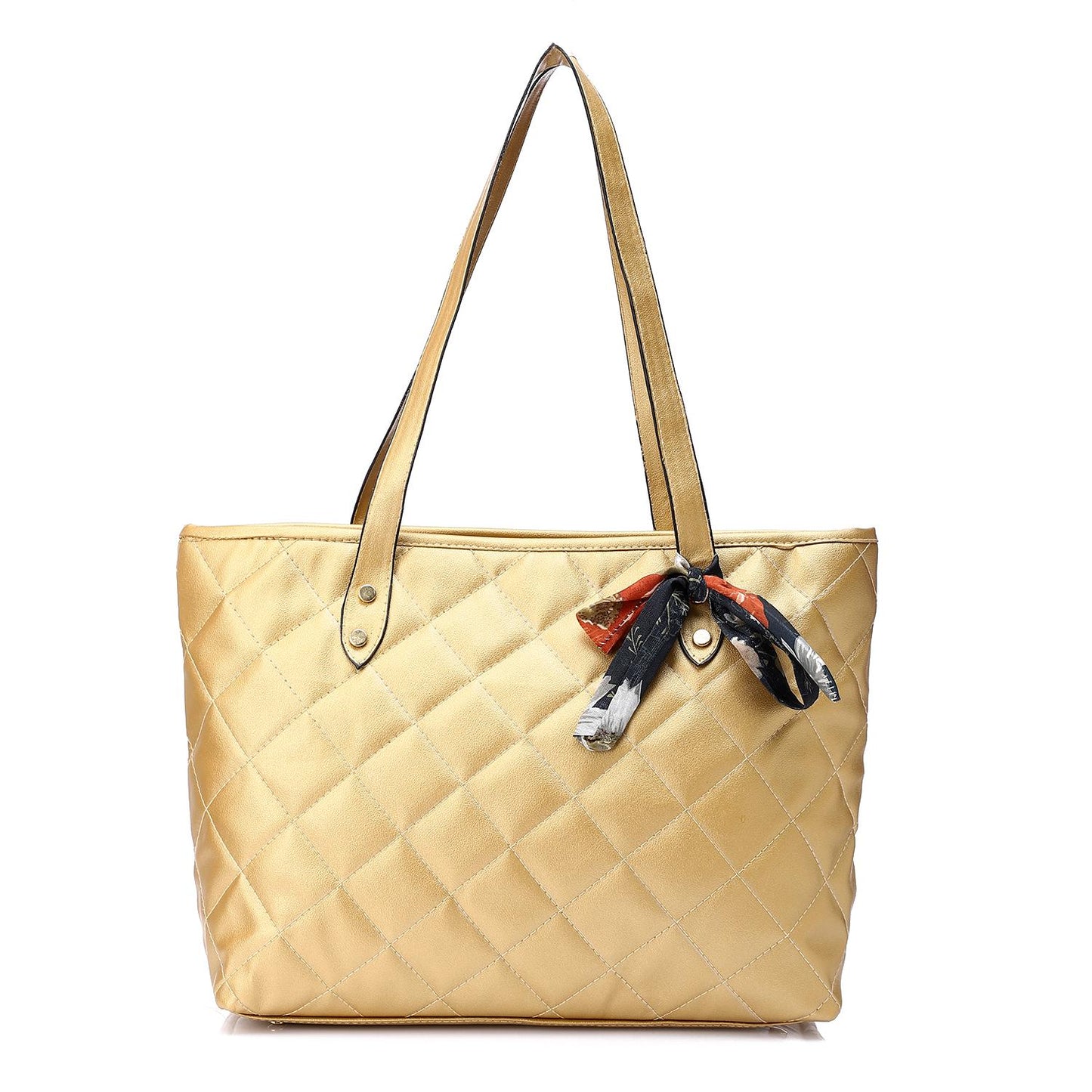 Golden Quilted Leather Tote Bag