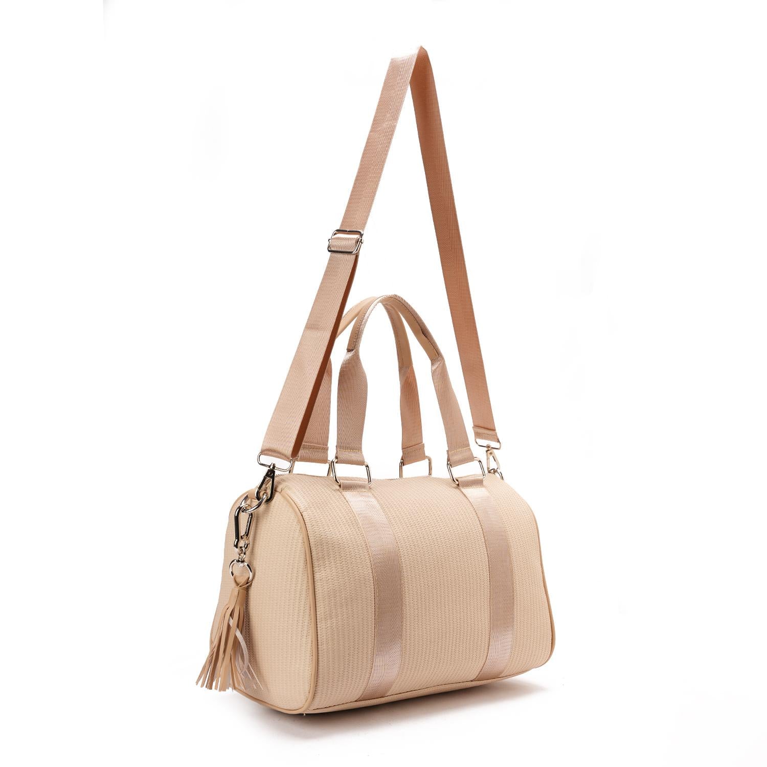 Synthetic Duffel Shoulder Bag - Beige