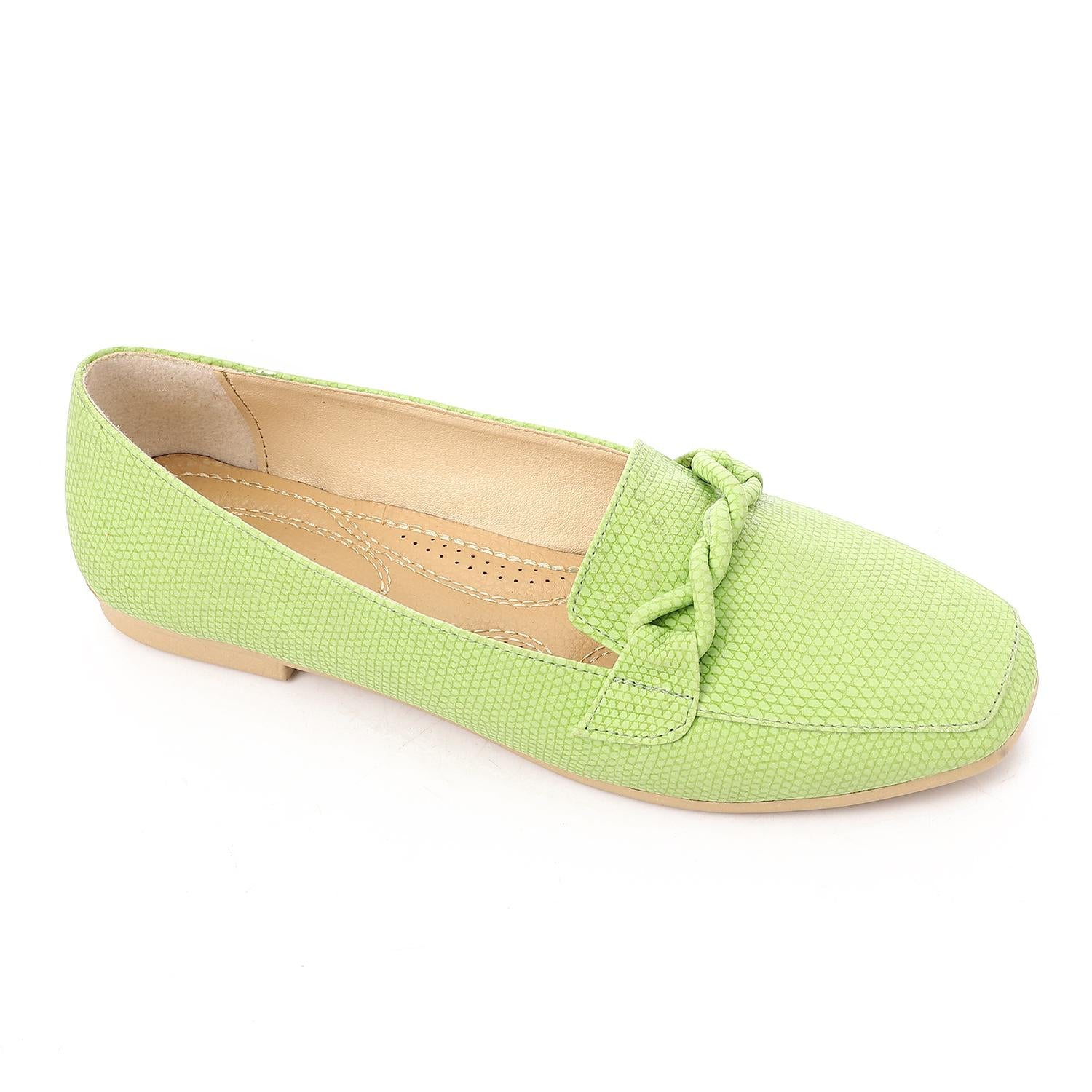 Faux Leather Textured Knot Loafer - Lime