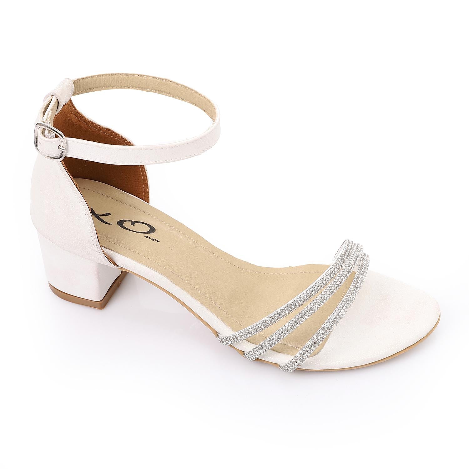 Faux Leather Rhinestone Sandal - White