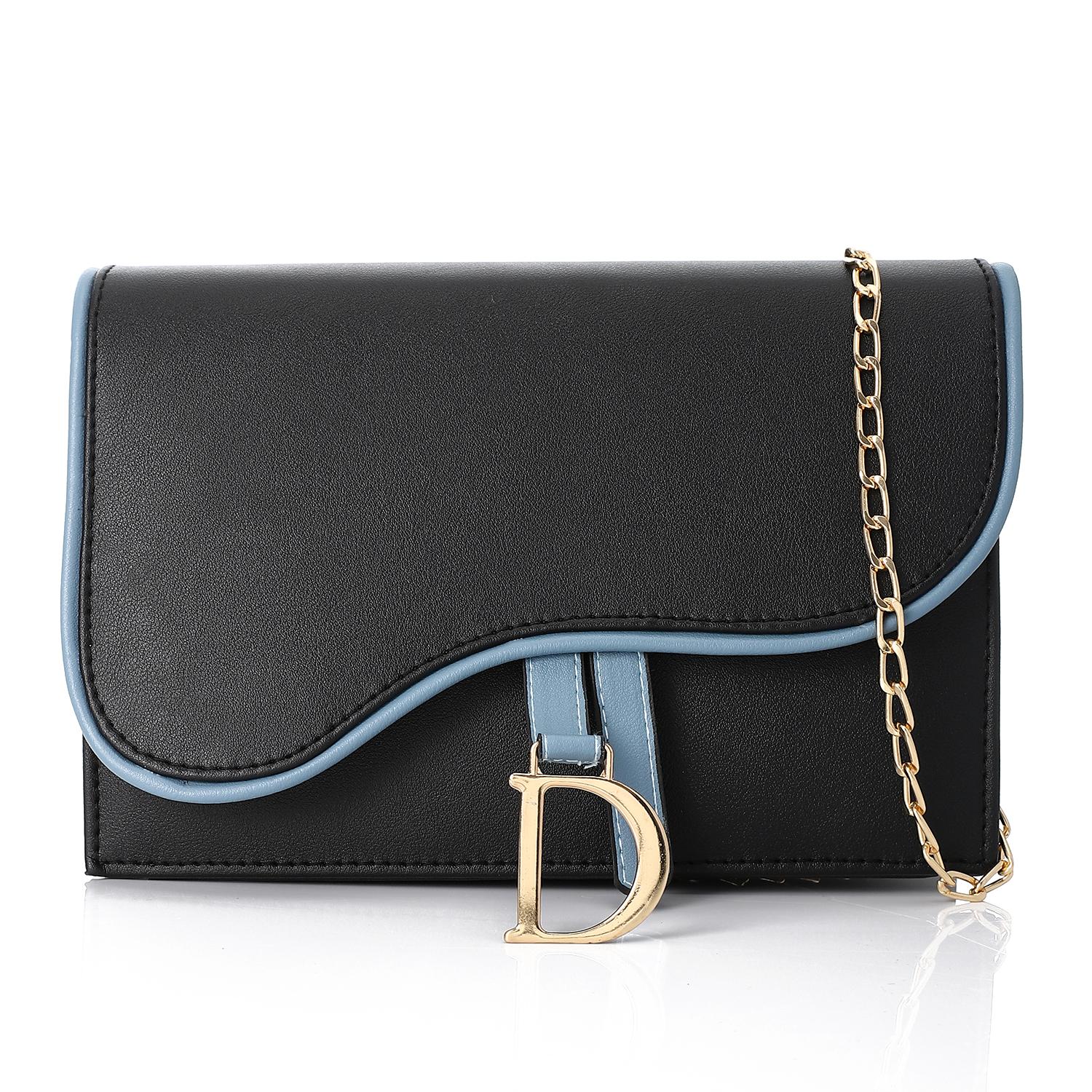 Synthetic Leather Shoulder Bag - Black